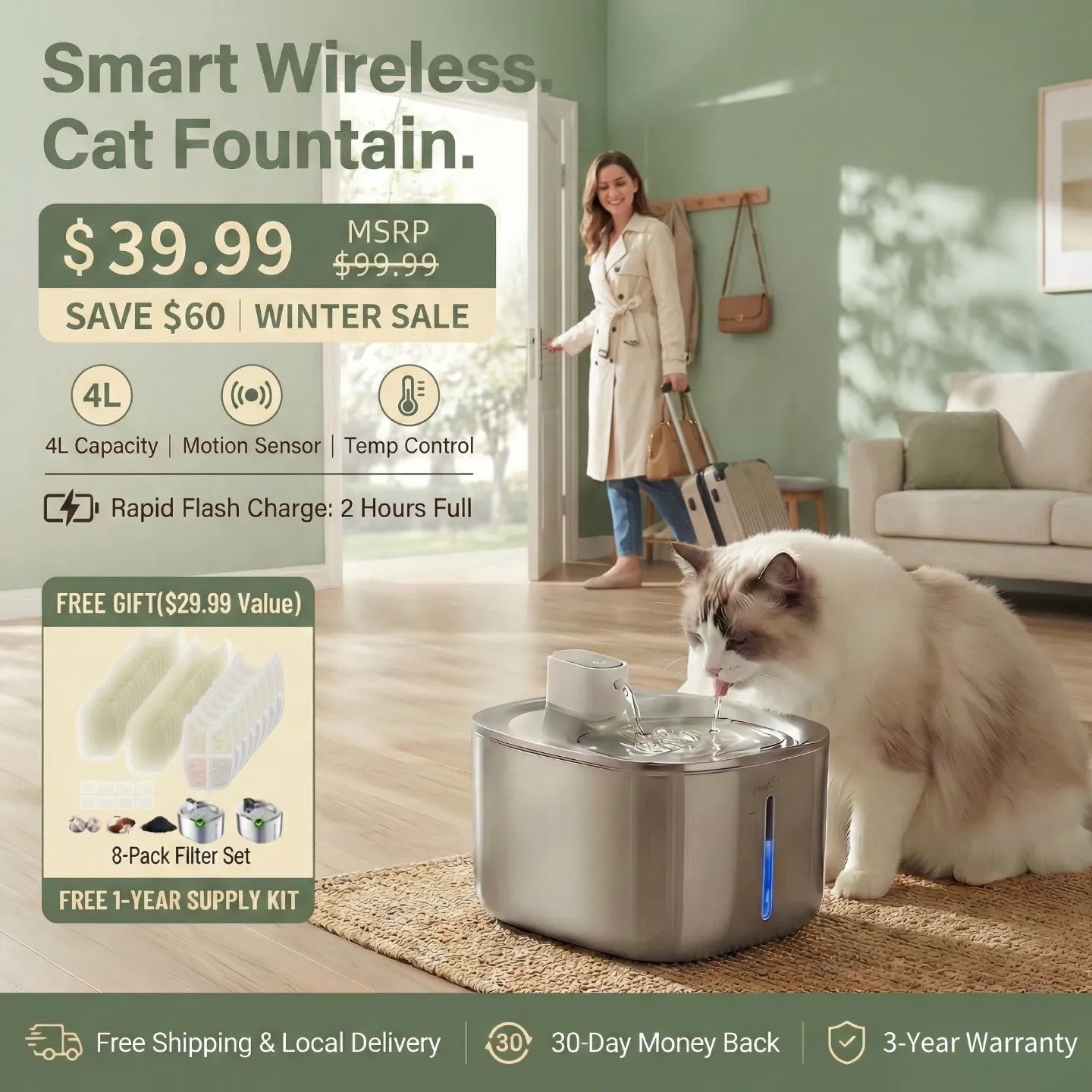 CORDLESS PET WATER FOUNTAIN – FRESH, SAFE WATER ANYTIME