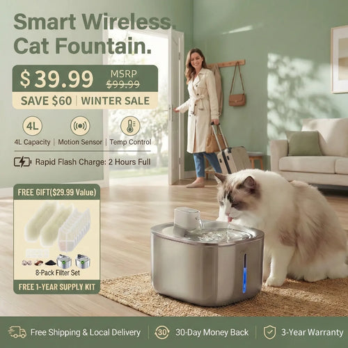 CORDLESS PET WATER FOUNTAIN – FRESH, SAFE WATER ANYTIME