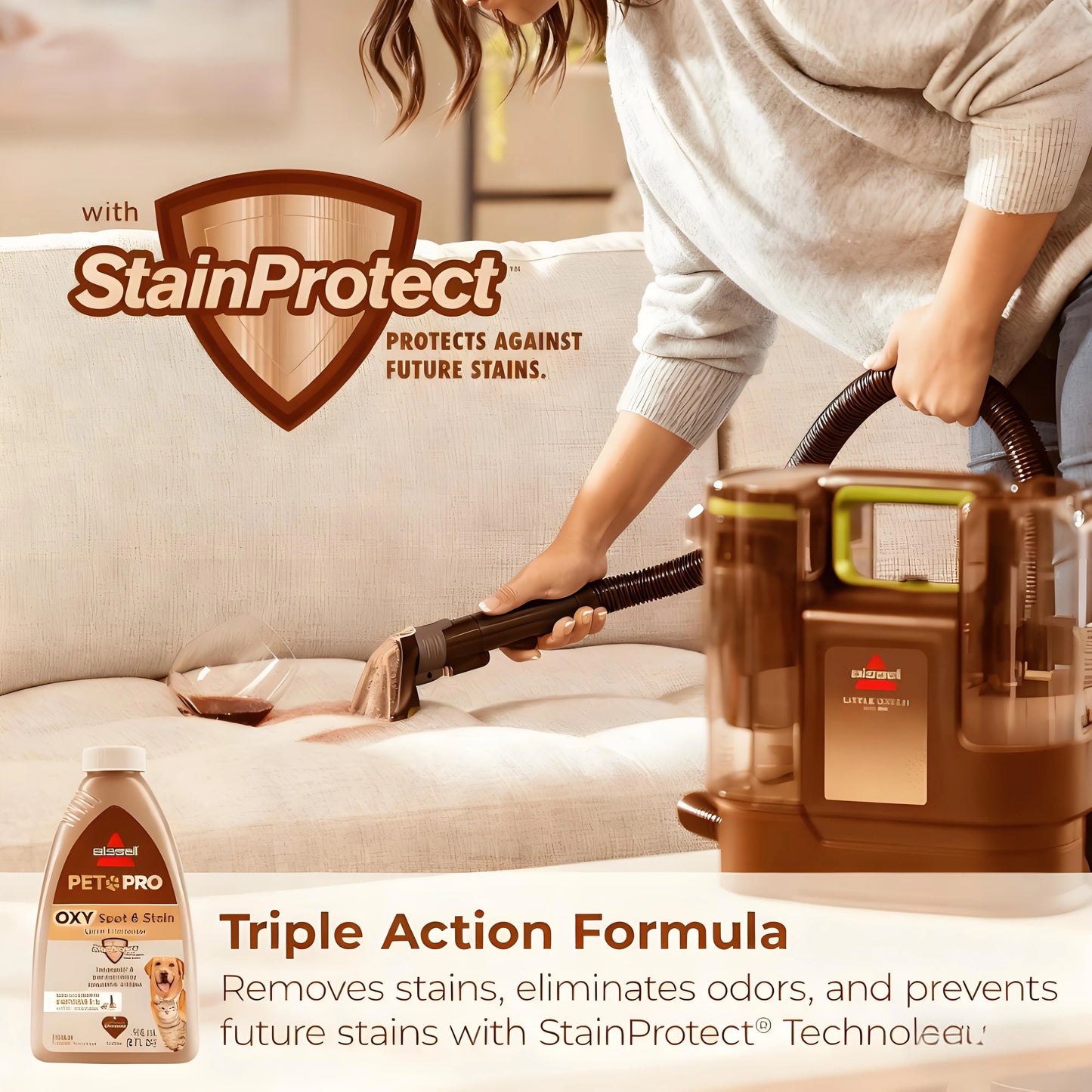 Powerful Suction with Self-Cleaning Tool - Stain Remover for Pet Families