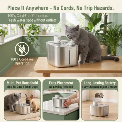 CORDLESS PET WATER FOUNTAIN – FRESH, SAFE WATER ANYTIME