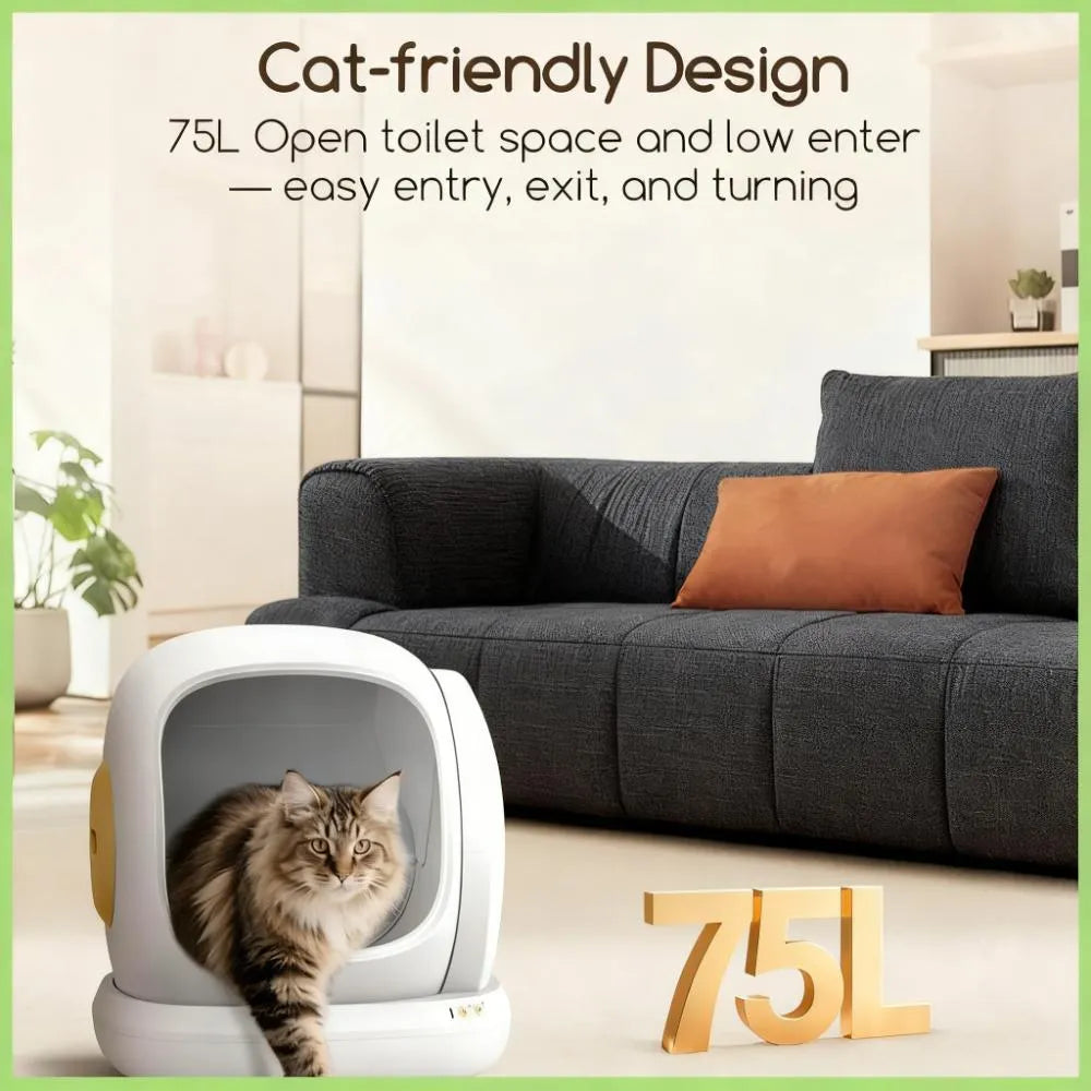 Self-Cleaning Cat Litter Box – App-Controlled, Extra-Large 75L Low-Entry for Multi-Cat Homes