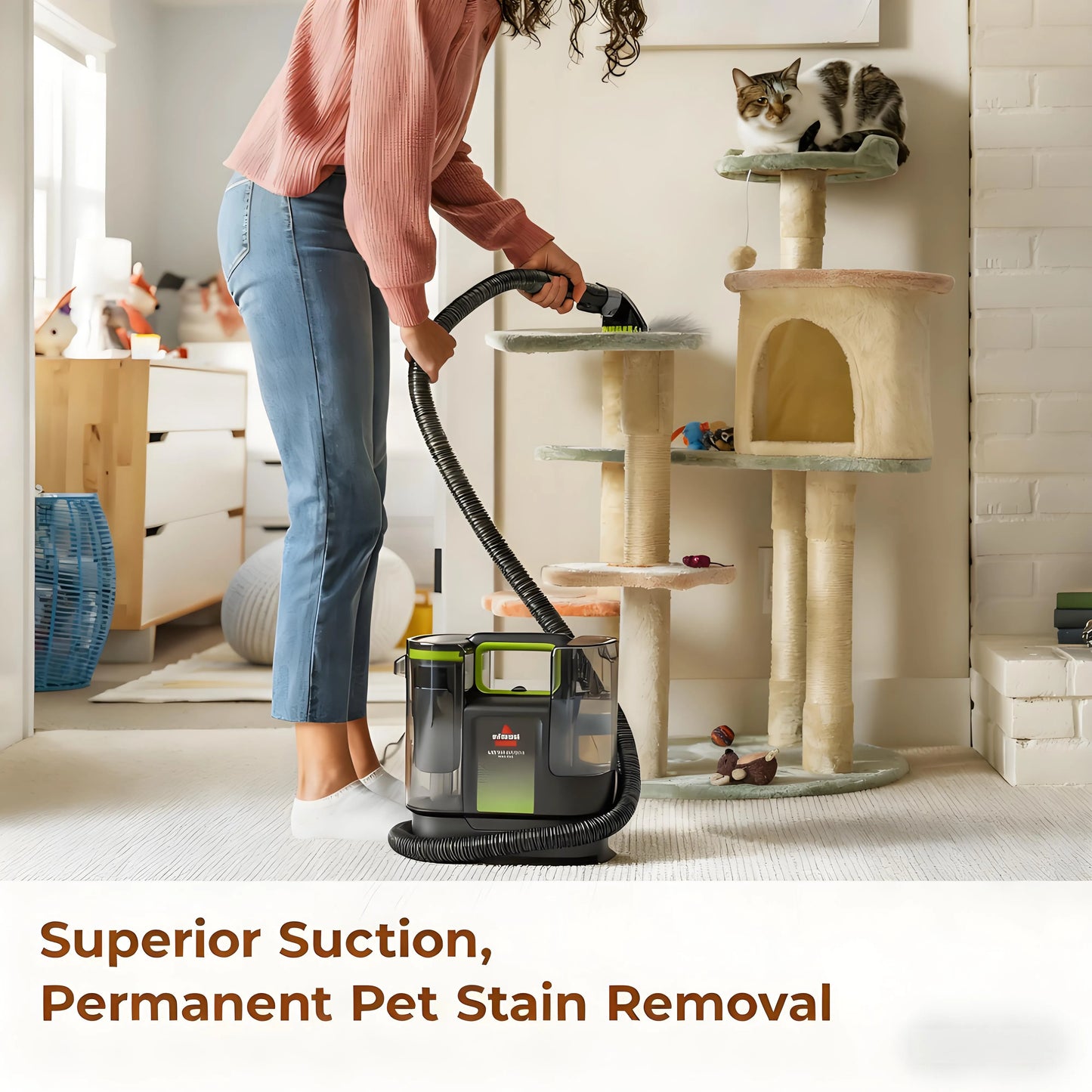 Powerful Suction with Self-Cleaning Tool - Stain Remover for Pet Families