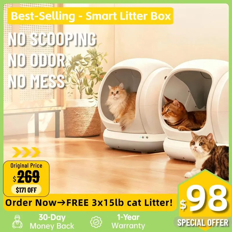 Self-Cleaning Cat Litter Box – App-Controlled, Extra-Large 75L Low-Entry for Multi-Cat Homes