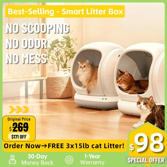 Self-Cleaning Cat Litter Box – App-Controlled, Extra-Large 75L Low-Entry for Multi-Cat Homes