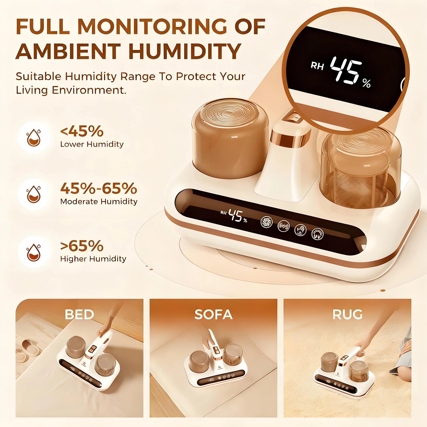 16Kpa Suction with UV-C & Humidity Monitor - Ideal for Pet & Baby Families
