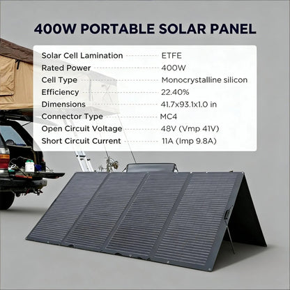 400W Portable Solar Panel, Foldable, IP68 Waterproof with Stand