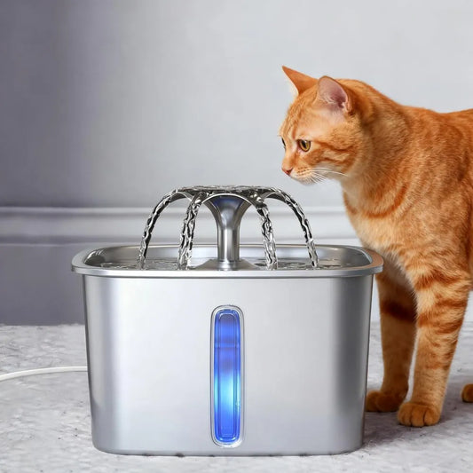 Pet Fountain - Stainless Steel, 5-Stage Filter, LED Light, Large Tank